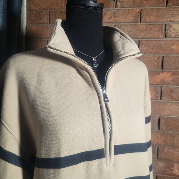 Abercrombie & Fitch Women's Blue & Lt Beige Striped 1/4 Zip Sweatshirt - Size S - Picture 3 of 13